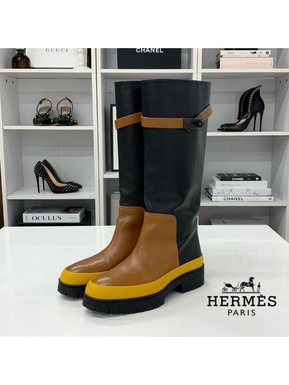 Hermes Kelly Leather Long Boots Multicolor